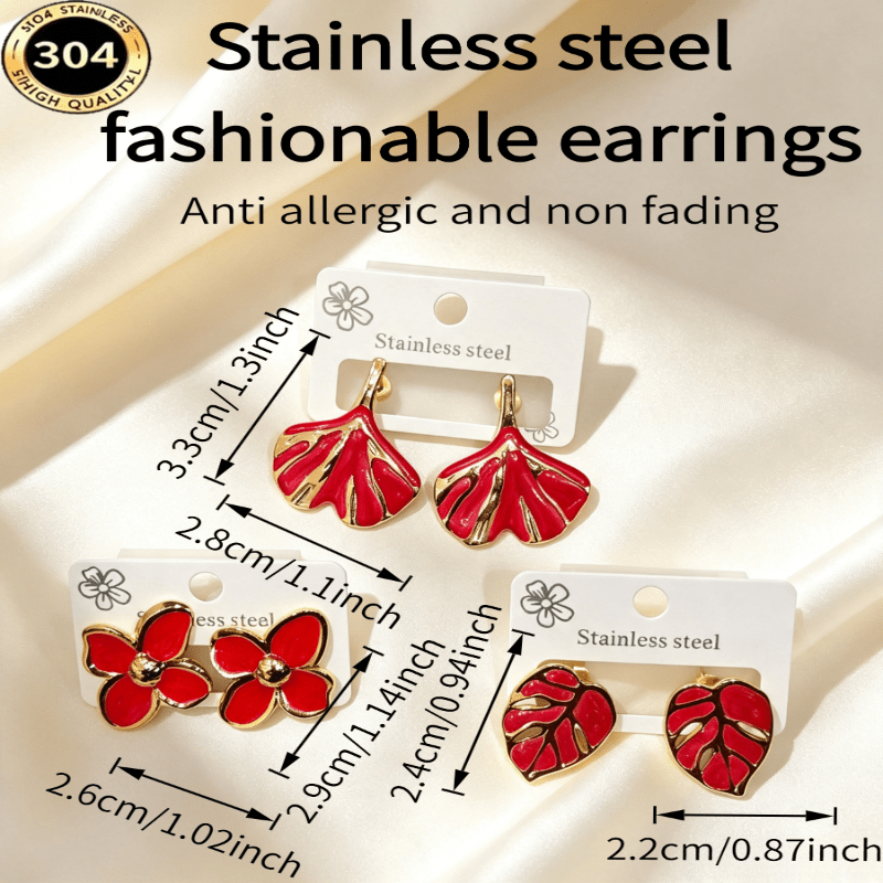 2pcs Random Golden Hypoallergenic Stainless Steel Stud Earrings Set